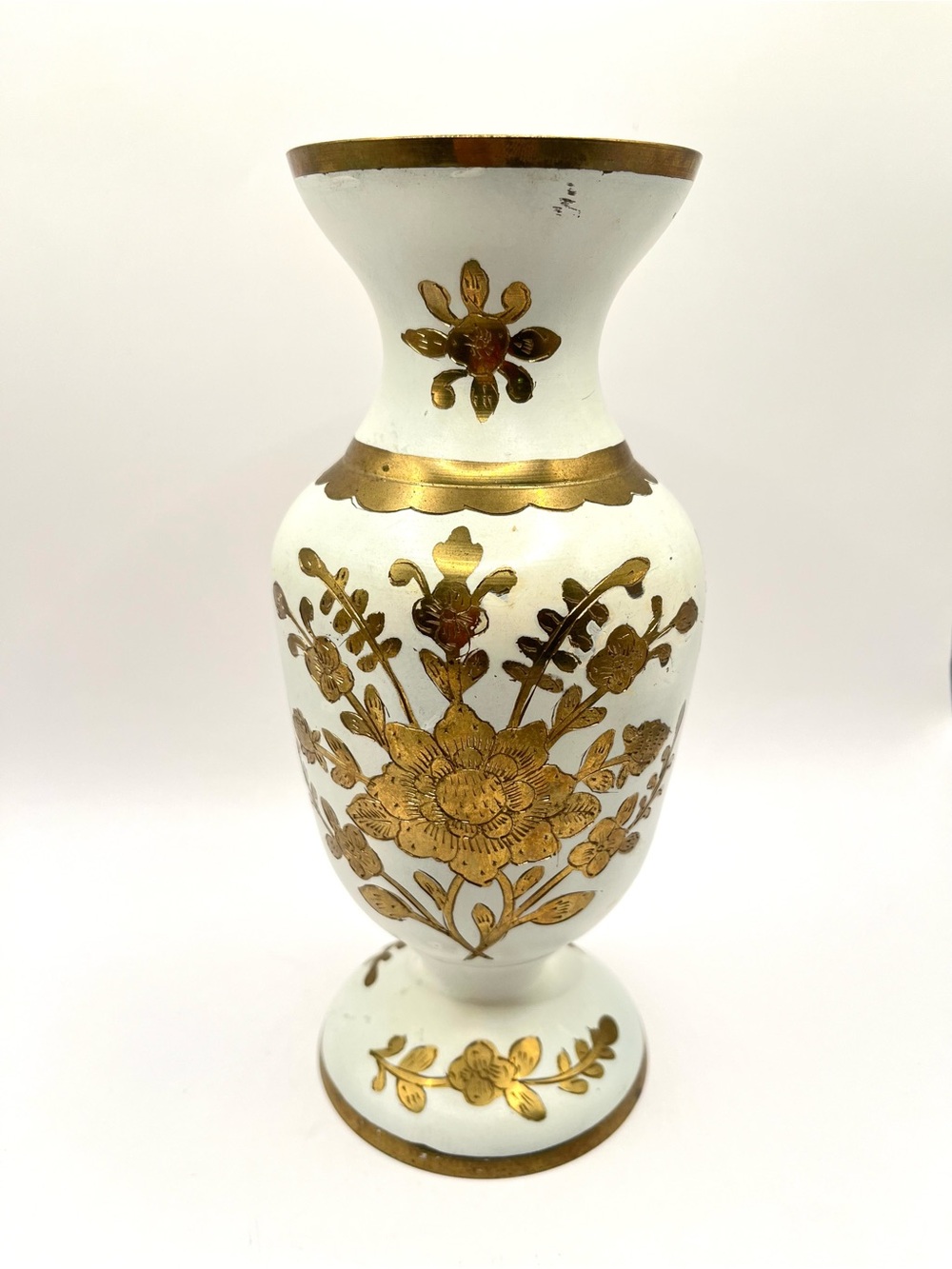Brass White and Gold Decorative Floral Vase - India